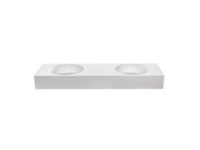 Omvivo Neo Solid Surface Wall Basin Double Bowl No Taphole 1400mm White