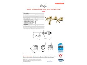 Specification Sheet - Milli Voir Wall Basin Set Cross Handle 150mm Brass Gold (5 Star)