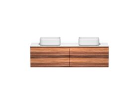 Kado Arc Timber All Drawer 1500mm Double Bowl Vanity Unit Corian Top Red Tulip
