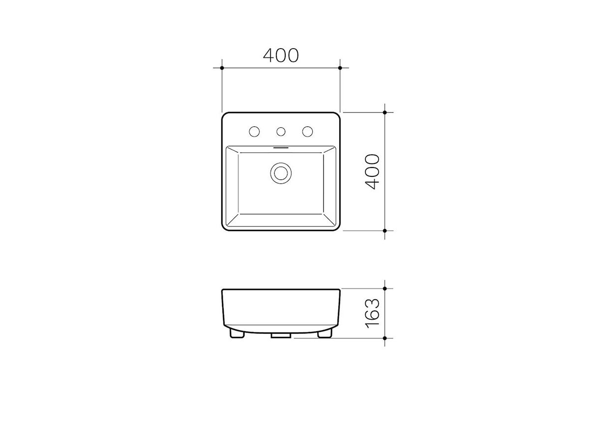 Clark Square Semi Recessed Basin with Overflow 1 Taphole 400mm White