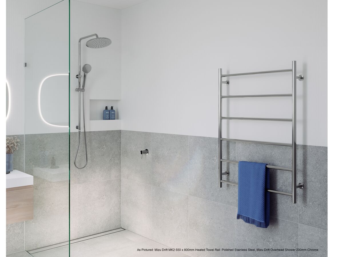 Mizu Drift MK2 750 x 800mm Heated Towel Rail Low Voltage 24V Polished Stainless Steel