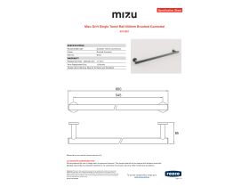 Specification Sheet - Mizu Drift Single Towel Rail 600mm Brushed Gunmetal