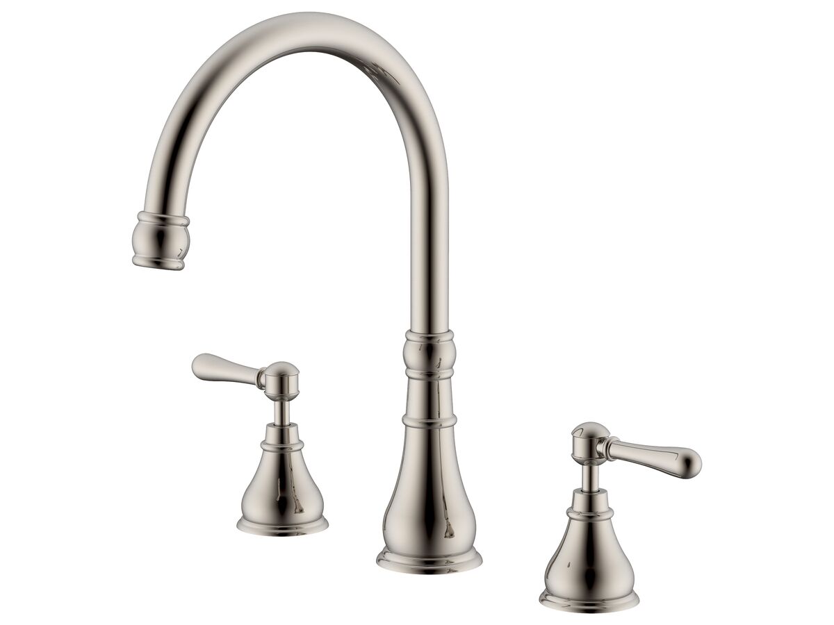 Milli Voir Hob Gooseneck Sink   Spa Set Lever Handles Brushed Nickel (4 