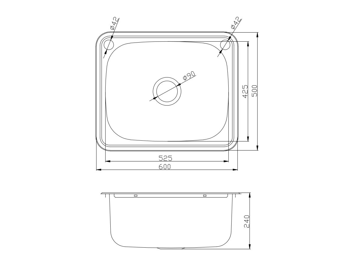 Base Inset Laundry Trough 1 Taphole & Bypass 45 litres Stainless Steel