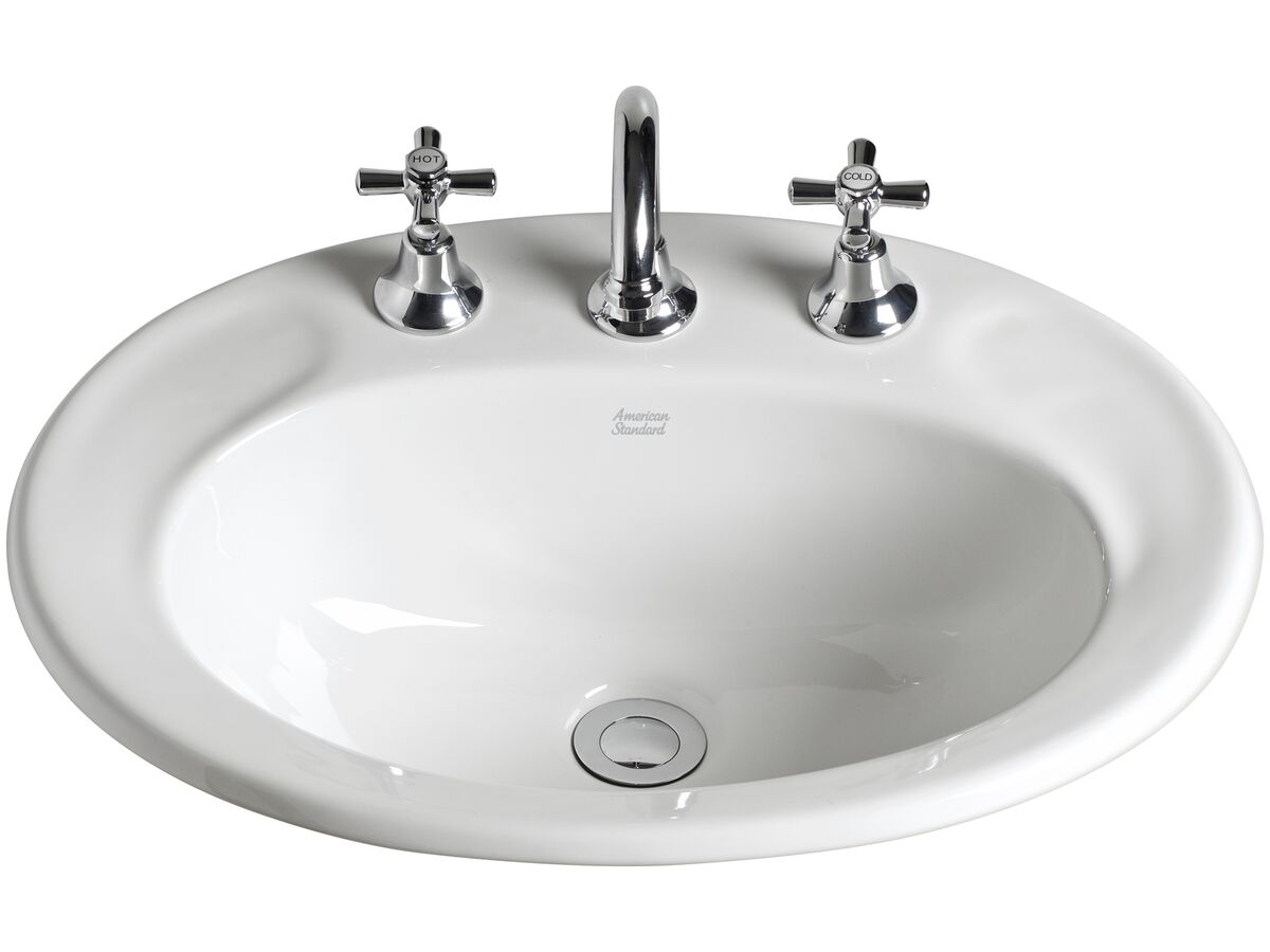 American Standard Heron Vanity Basin with Fixing Kit 3 Tapholes White