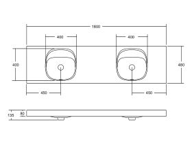 Kado Lussi 1800mm Double Wall Basin Rear Shelf with Overflow No Taphole Matte White Solid Surface