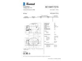 Technical Specifications - Tecumseh Compressor 1/4hp R134A LBP AE1390Y-FZ1A
