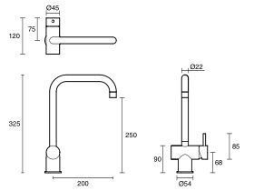 Technical Drawing - Scala Sink Mixer Tap Large Square Right Hand