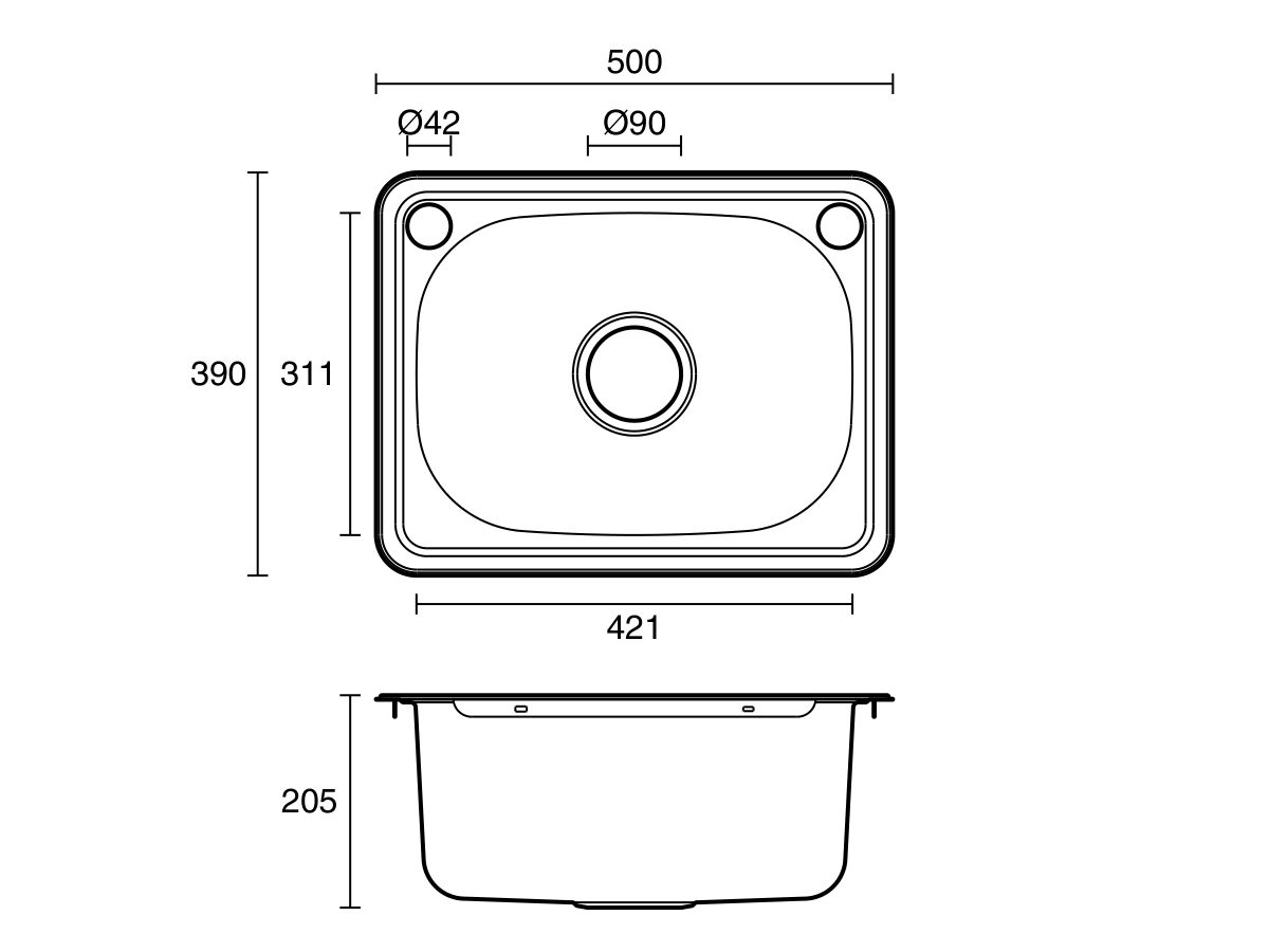 Base Inset Mini Laundry Trough 1 Taphole & Bypass 22 litres Stainless