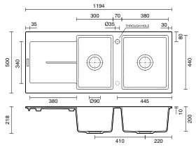 Memo Freya 1 3/4 Sink 1 Taphole Right Hand Bowl with Drainer Granite Black