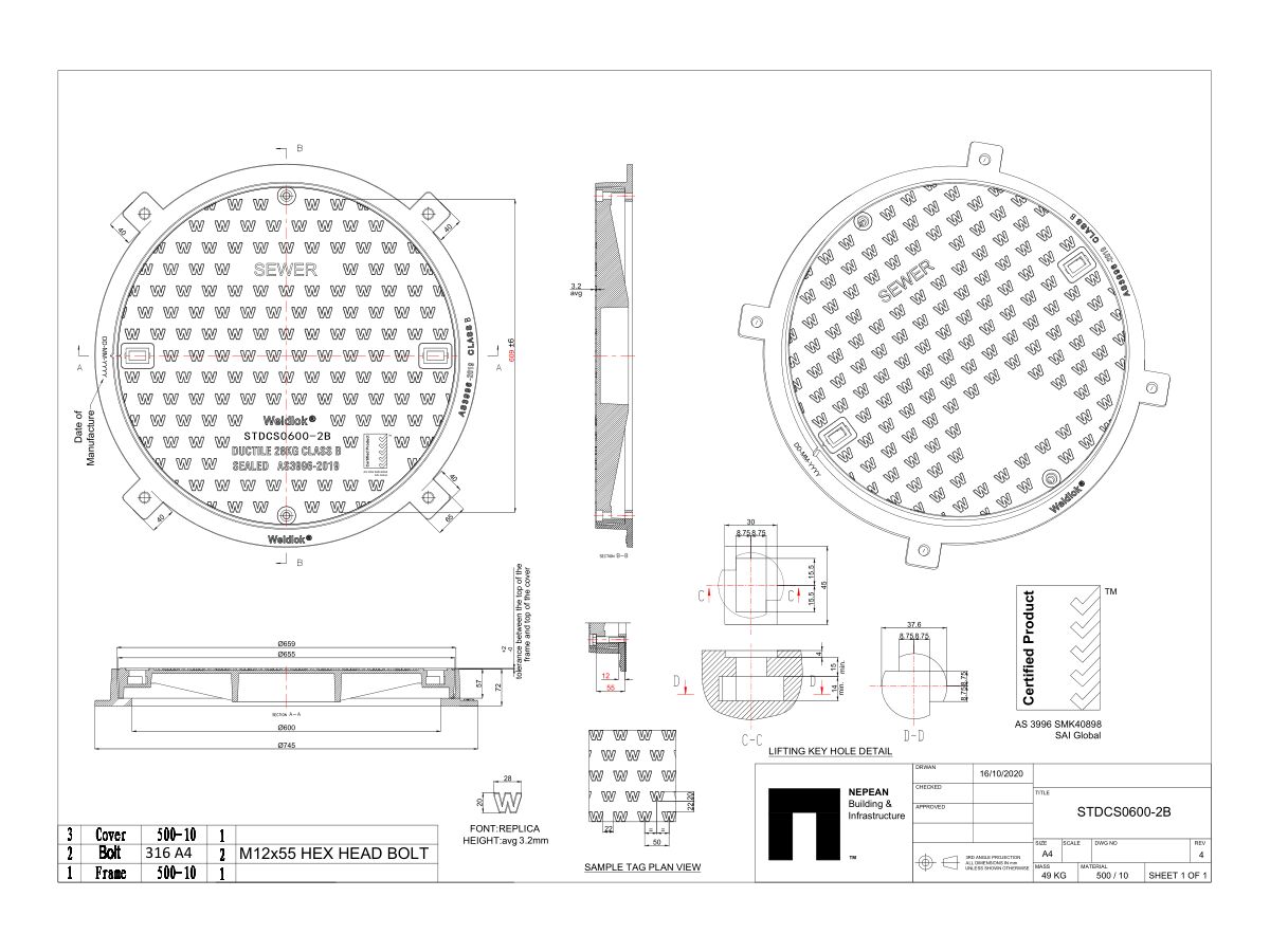 600mm Sewer Cast Iron Cover & Frame Class B from Reece
