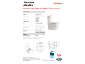 Specification Sheet - American Standard Cygnet Hygiene Rim Close Coupled Back to Wall Back Inlet Toilet Suite with Soft Close Quick Release Seat White (4 Star)