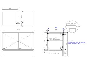 Technical Drawing - ISSY Adorn Undermount Vanity Unit with Legs Two Doors & Internal Shelves with Grande Handle 1200mm x 550mm x 900mm CENTERED (OPENS BOTH SIDES)