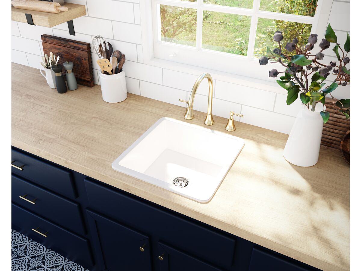 Memo Harper Single Bowl Inset/Undermount Sink 460mm Fireclay White from