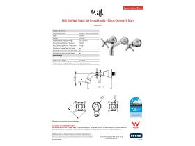 Specification Sheet - Milli Voir Wall Basin Set Cross Handle 150mm Chrome (5 Star)