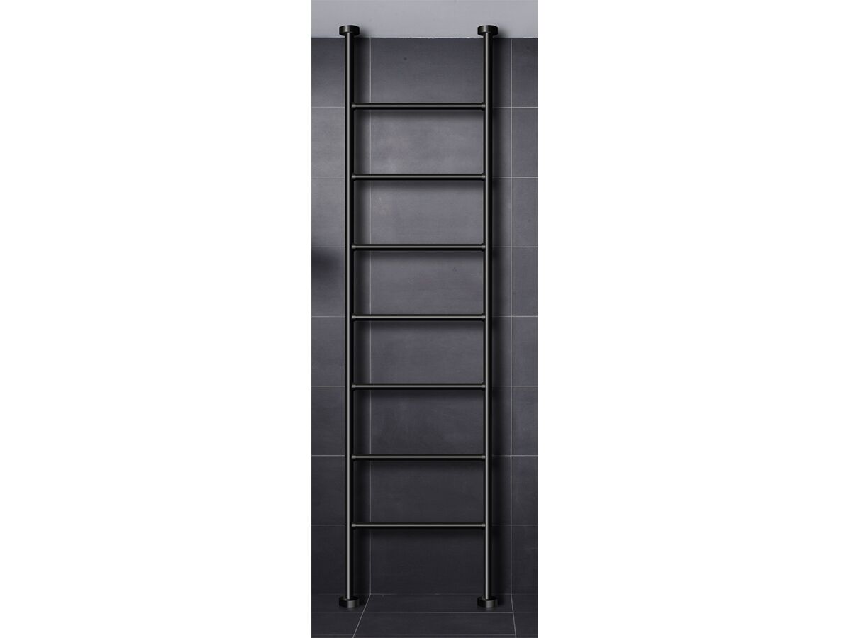 Milli Mood Edit Heated Towel Rail Floor to Ceiling Hardwired Floor Cable Entry 550mm Matte Black from Reece