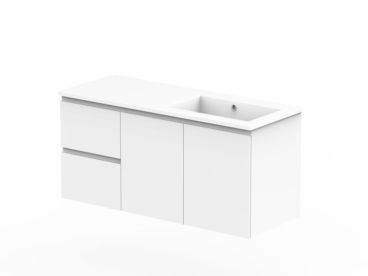 Posh Domaine Conventional 1200mm Single Bowl Wall Hung Vanity Cast Marble Top Right Hand Basin