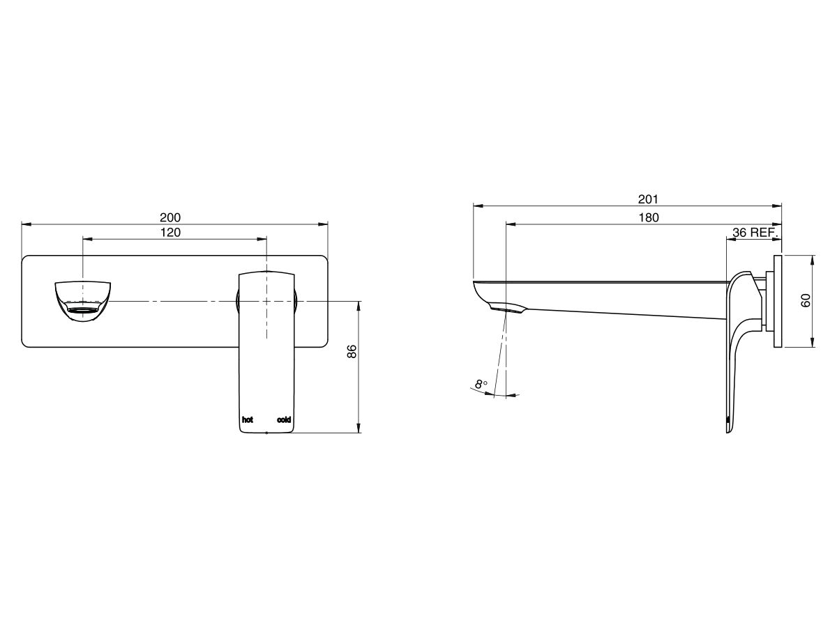 Milli Glance Wall Basin Mixer Tap Set on Plate 180mm Outlet Brushed