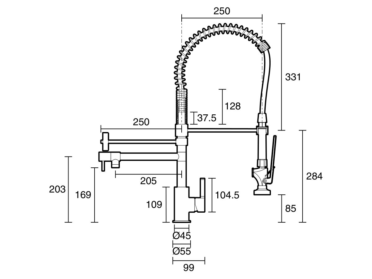 Wolfen Pre Rinse Sink Mixer Tap with Pot Filler Chrome Compact (6
