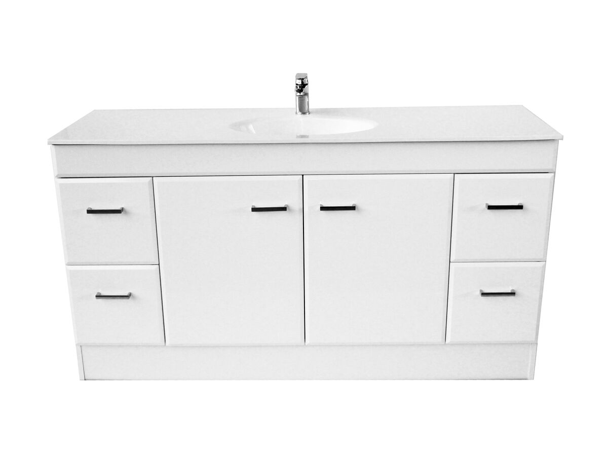 Posh Bristol 1500mm Vanity Unit with Kick 2 Door 4 Drawers Single Bowl White from Reece