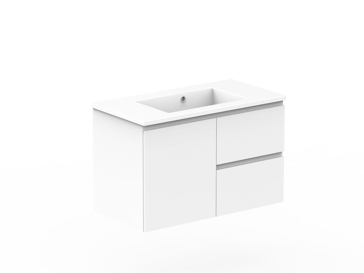 Posh Domaine Conventional 900mm Wall Hung Vanity Cast Marble Centre Basin