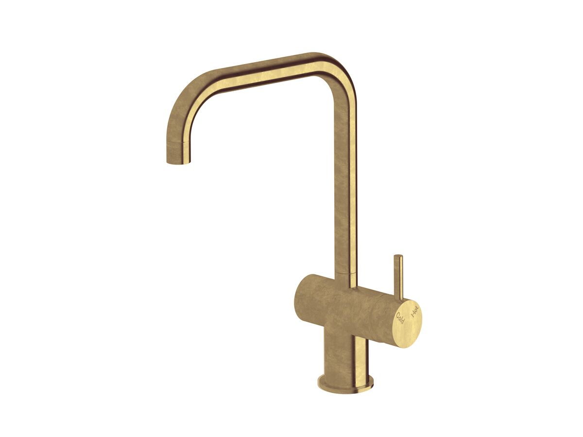 Sussex Scala Sink Mixer Tap Large Square Right Hand Living Tumbled Brass (4 Star)