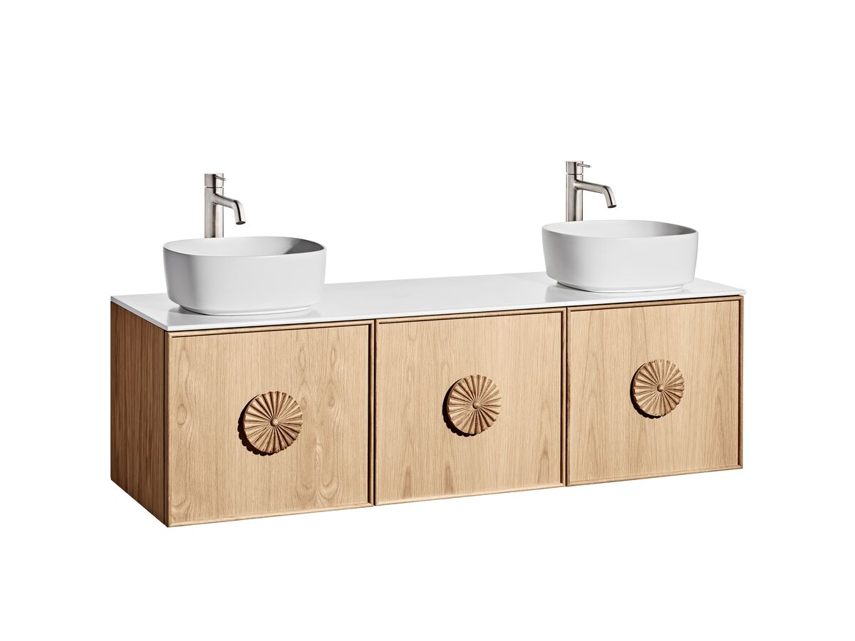 ISSY Adorn Above Counter or Semi Inset Wall Hung Vanity Unit with Three Drawers & Internal Shelves with Petite Handle 122