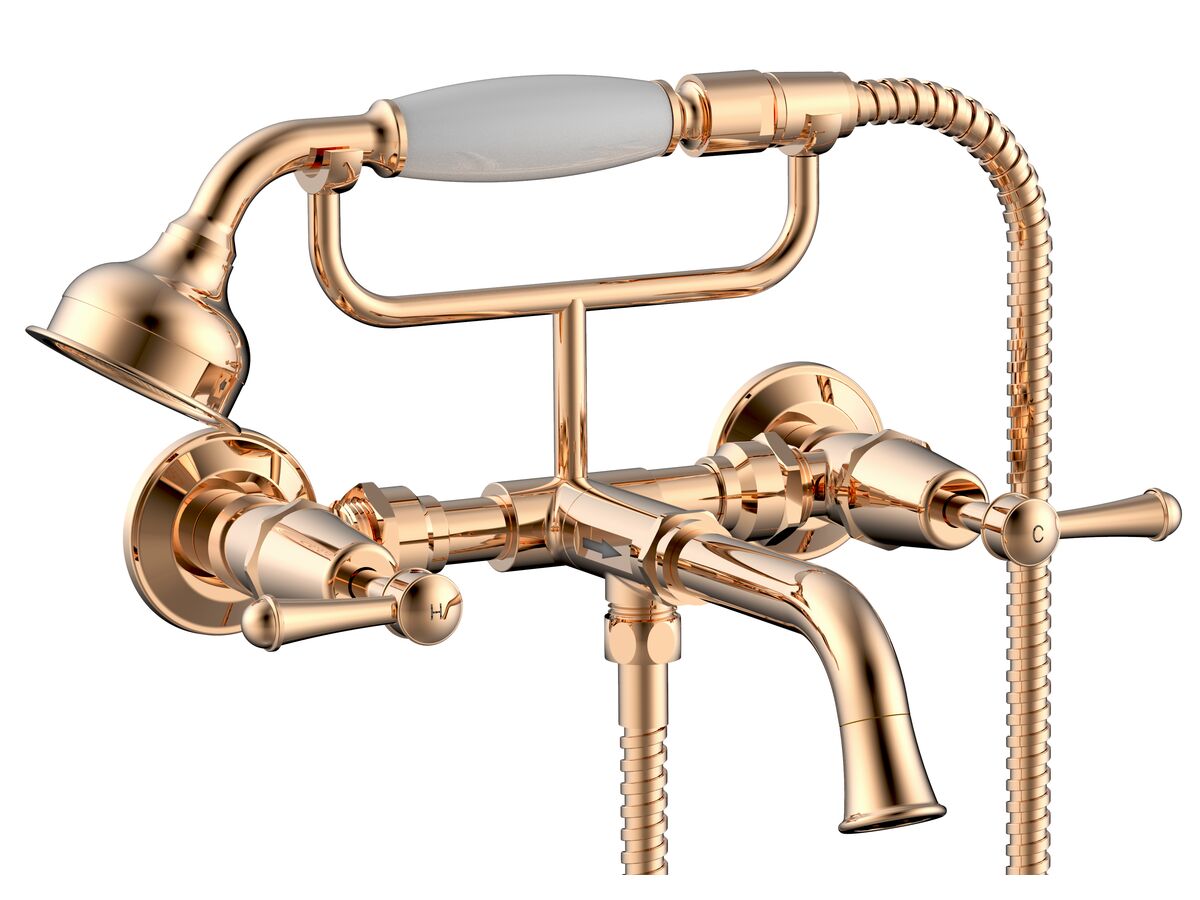 Posh Canterbury Wall Mounted Telephone Bath/ Shower Set Lever Brass Gold (3 Star)