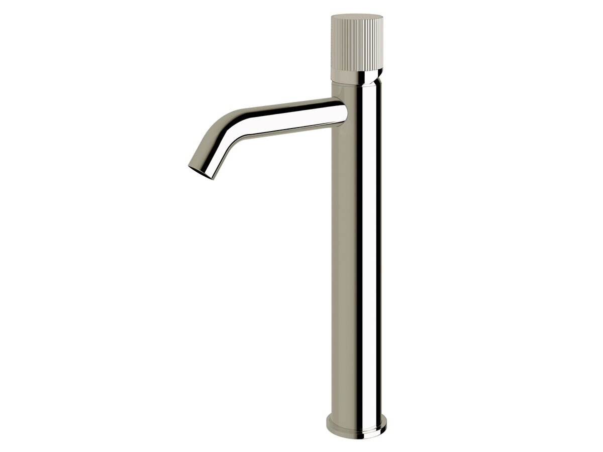 Milli Pure Extended Basin Mixer Tap Curved Spout with Linear Textured Handle Chrome (5 Star)
