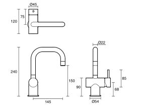 Technical Drawing - Scala Basin-Sink Mixer Tap Small Square Right Hand