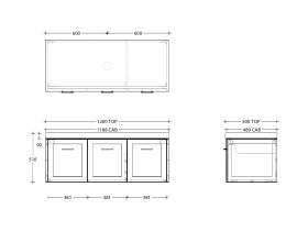 Kado Lux Door Vanity Unit Wall Hung 1200 Centre Bowl Statement Top 3 Doors (No Basin)