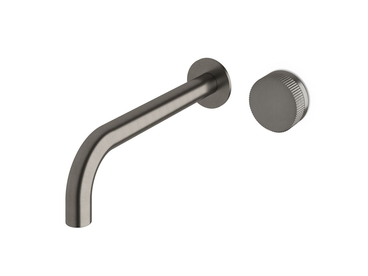 Milli Pure Progressive Wall Bath Mixer System 250mm with Linear Textured Handle Brushed Gunmetal