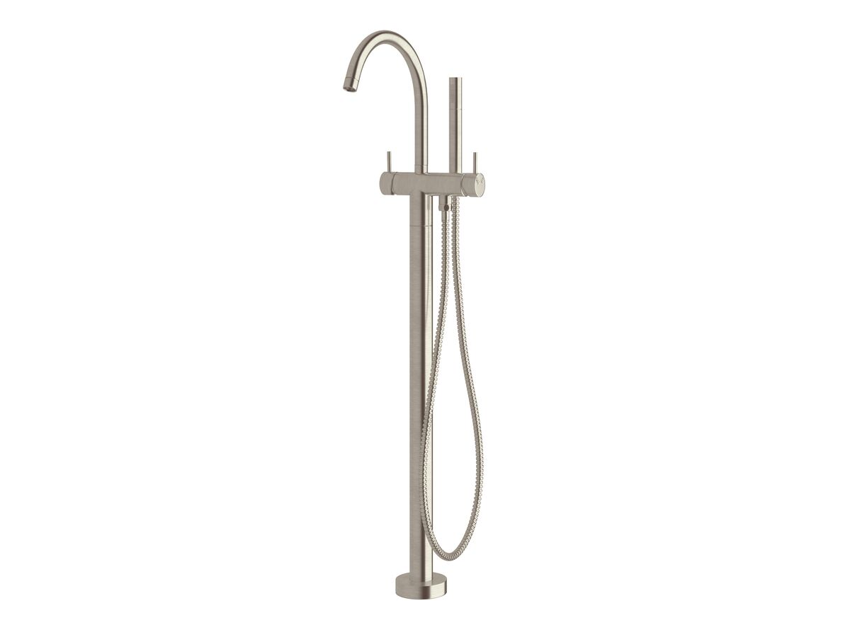 Scala Floor Mount Bath Mixer with Hand Shower Curved Trim LUX PVD Brushed Oyster Nickel (3 Star)