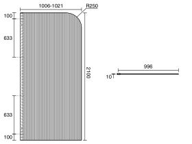 Technical Drawing - Kado Lux Frameless Curved Left Fluted Panel with Wall Channel 1000mm