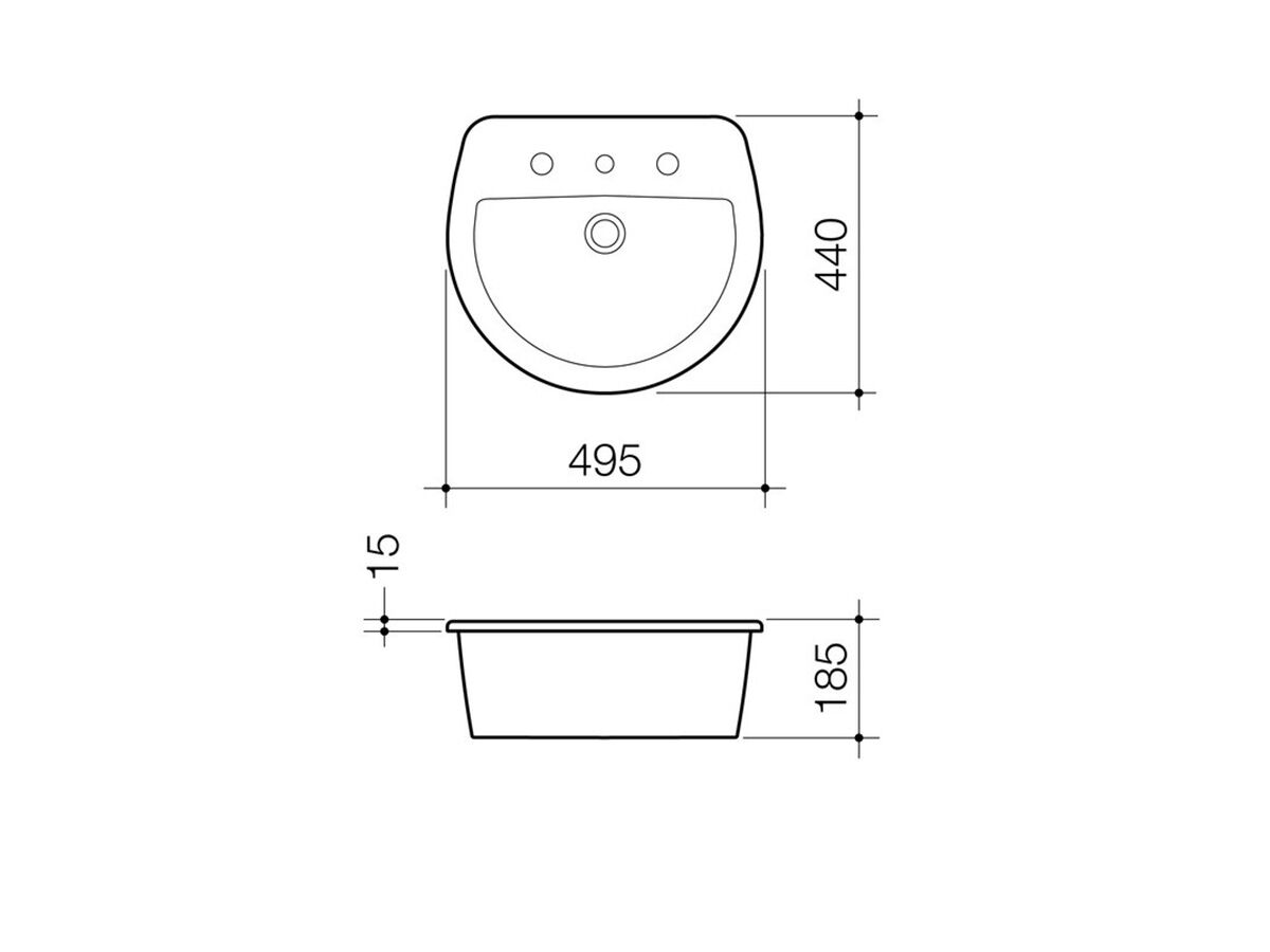 Cosmo Vanity Basin 3 Tapholes 500 x 440mm White