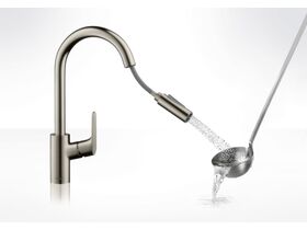 Focus Kitchen Mixer with Pullout Spray Stainless Steel Optic