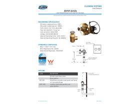 Specification Sheet - Zurn Dual Flush Low Pressure Flush Valve with Solenoid & Piezo Button