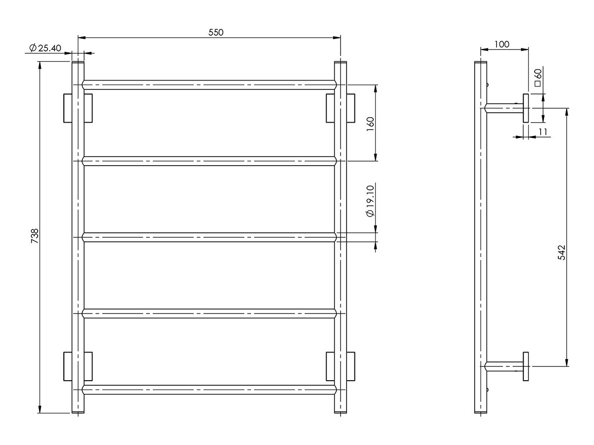 Radii Towel Ladder Square Backplate Matte Black