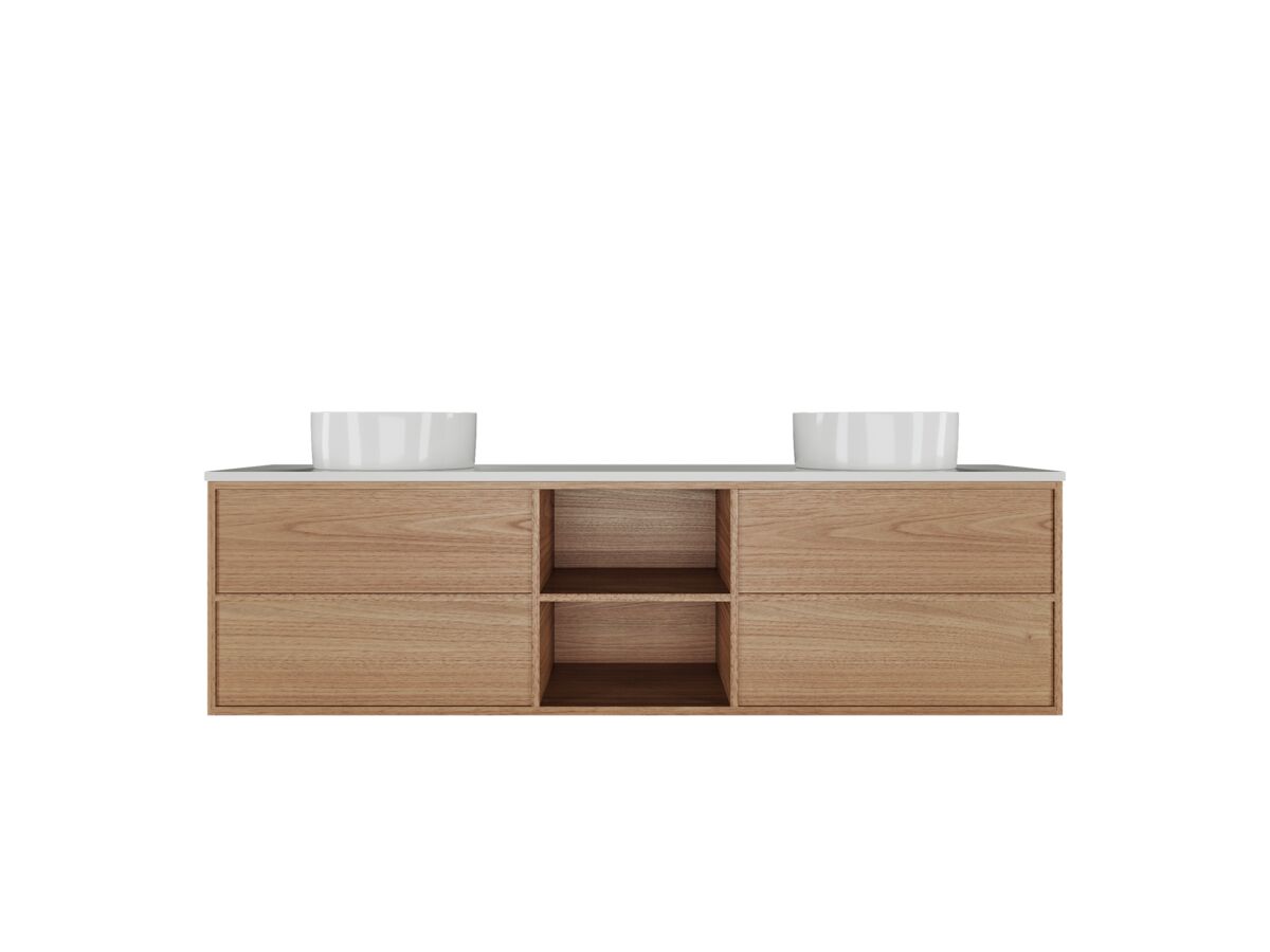 Kado Aspect 1800mm Wall Hung Vanity Unit With Shelf Double Bowl Thin Caesarstone Top
