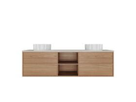 Kado Aspect 1800mm Wall Hung Vanity Unit With Shelf Double Bowl Thin Caesarstone Top