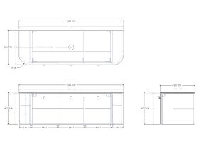 Technical Drawing - Kado Era 12mm Durasein Top Double Curve All Door 1500mm Wall Hung Vanity with Center Basin