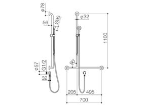 Caroma Plus Starsafe Accessible Shower & Inverted T Grab Rail Left Hand 1.1 Metre (3 Star)