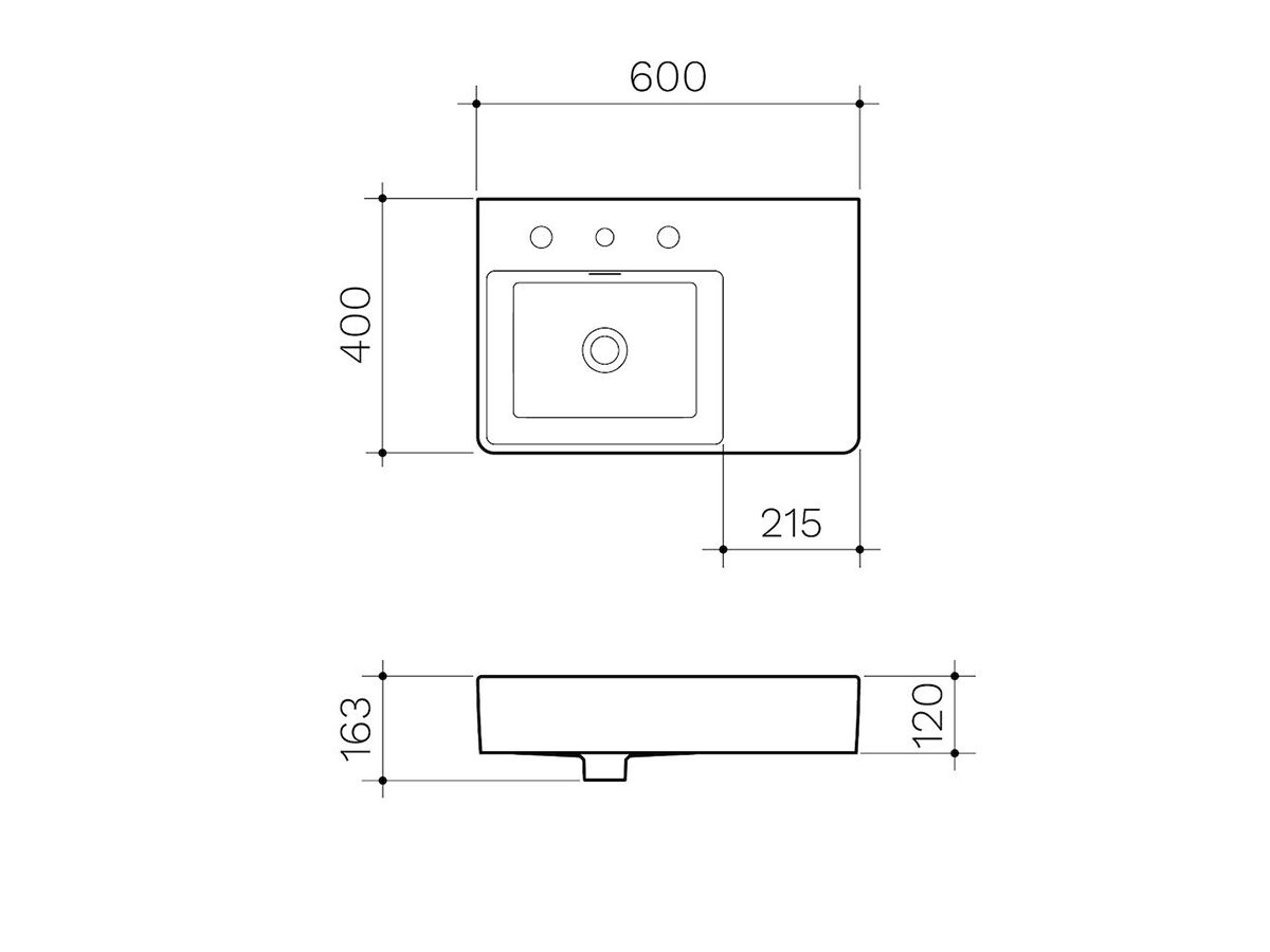 Clark Square Right Hand Shelf Wall Basin with Overflow 1 Taphole 600mm White
