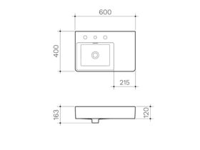 Clark Square Right Hand Shelf Wall Basin with Overflow 1 Taphole 600mm White