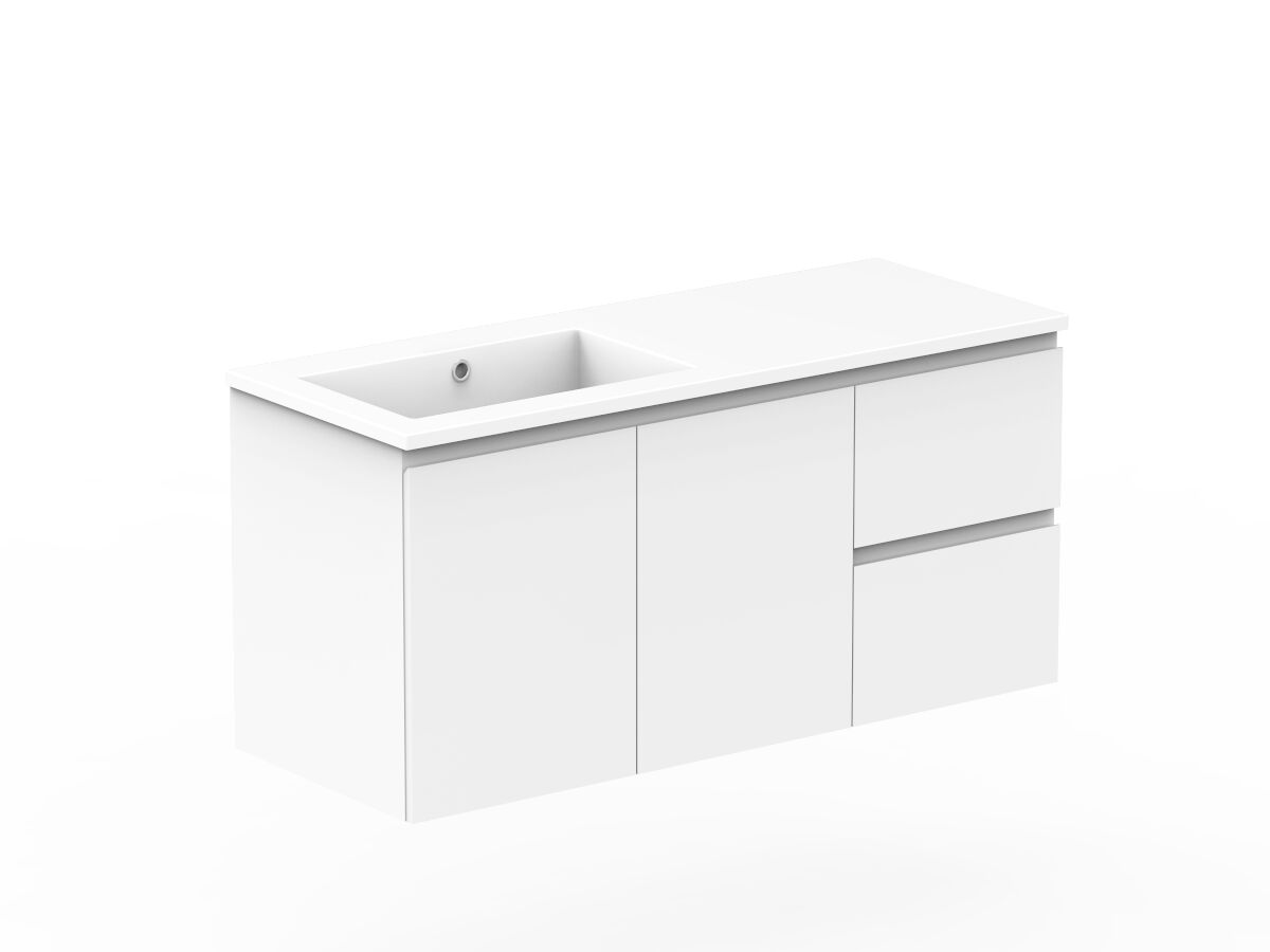 Posh Domaine Conventional 1200mm Single Bowl Wall Hung Vanity Cast Marble Top Left Hand Basin