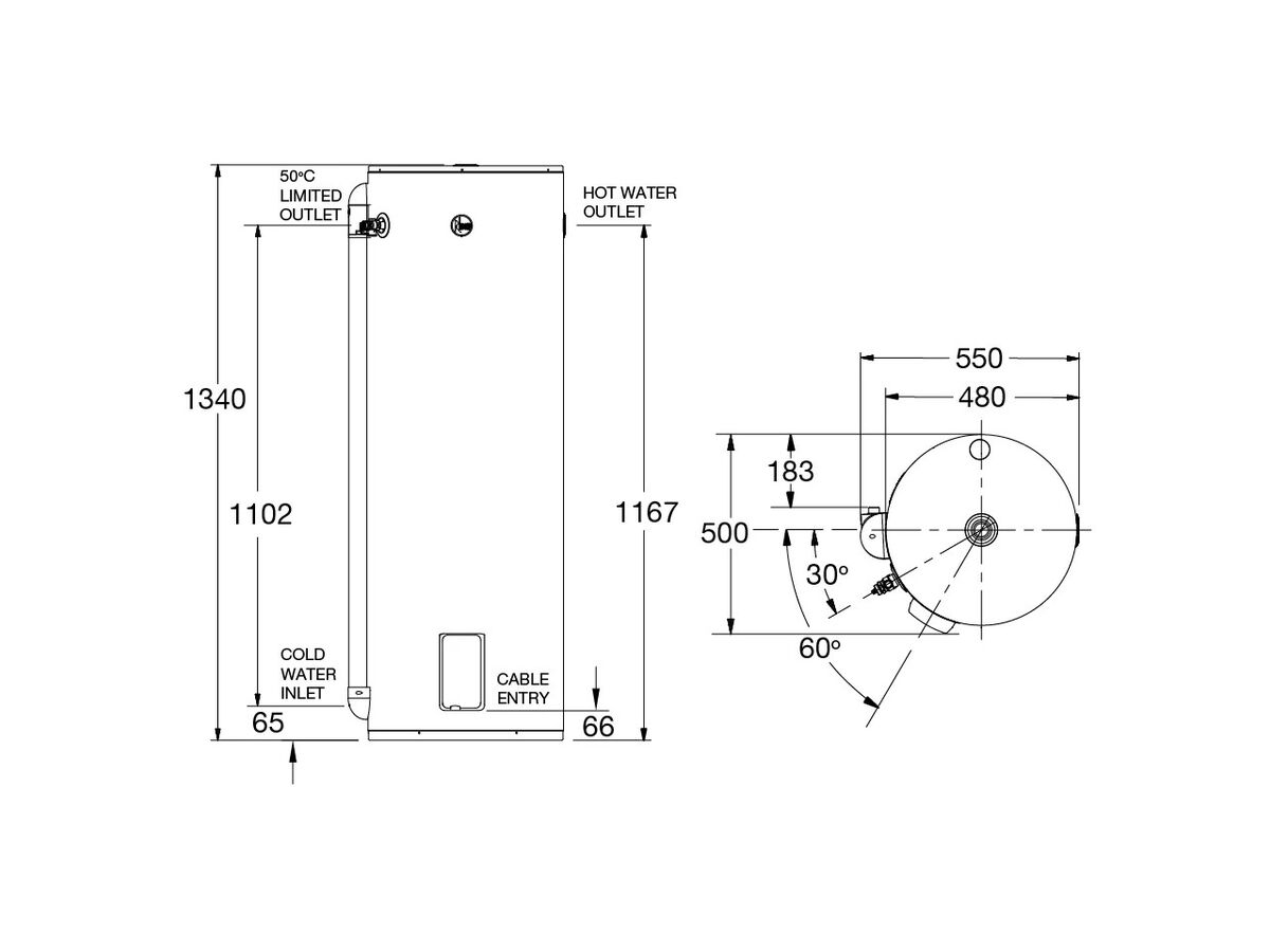 Rheem DualTemp 125L 1.8KW Single Element Electric Hot Water System from