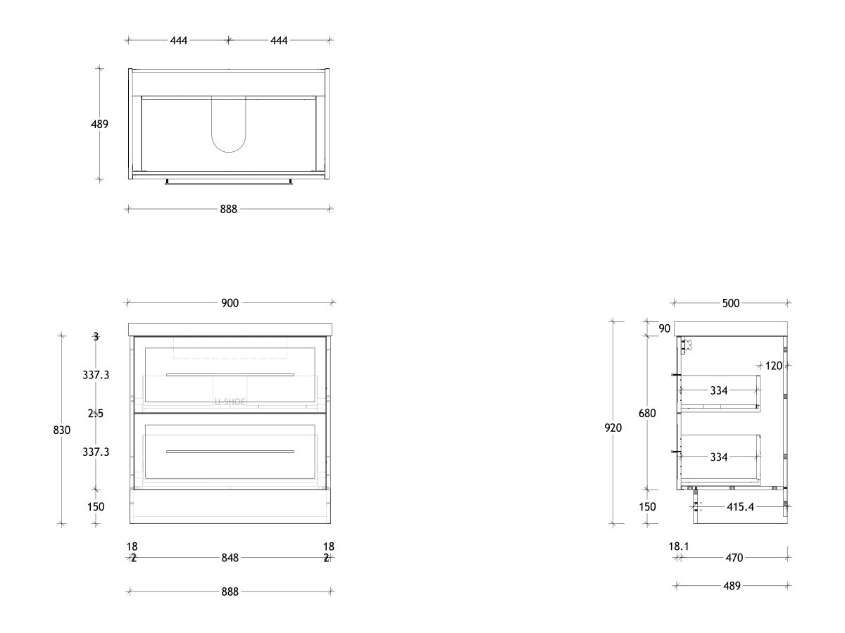 Kado Lux Drawer Vanity Unit Floor Mount 900 Centre Bowl Statement Top 2 Drawers (No Basin)