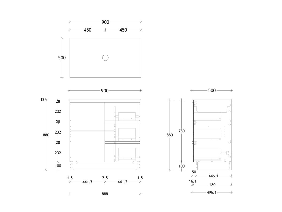 Posh Domaine and Domaine Plus 900mm Floor Mount Vanity Unit Conventional Durasein Top (No Basin)