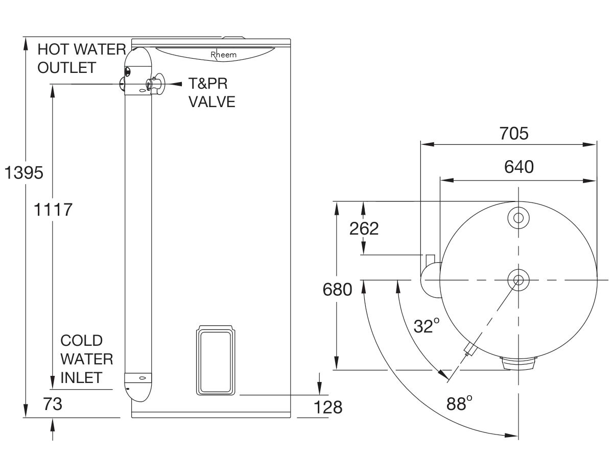 RheemPlus 250L 3.6kW Single Element Electric Hot Water System from Reece