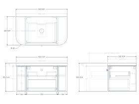 Technical Drawing - Kado Era 50mm Durasein Statement Top Double Curve All Drawer 900mm Wall Hung Vanity with Center Basin